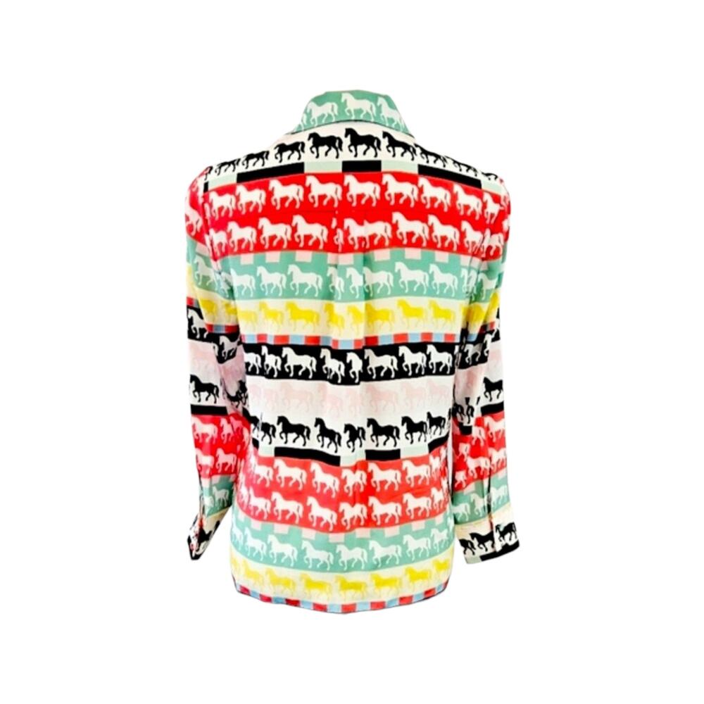 Alice + Olivia Willa Placket Horse Stallion Silk Blouse Size Small - Picture 5 of 9